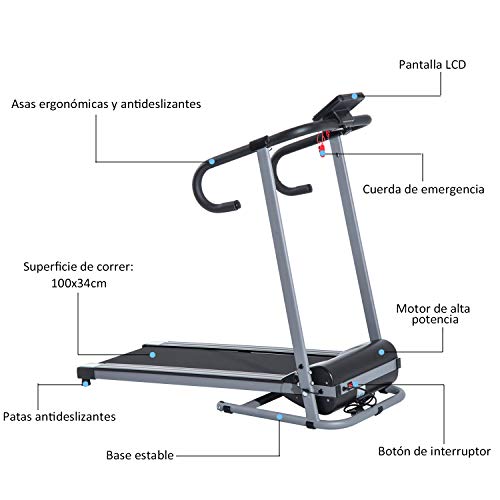 HOMCOM Cinta de Correr Plegable y Eléctrica de 500W para Fitness 1-10Km/h con Pantalla LCD y Carga Máx. 110 kg Negro y Gris