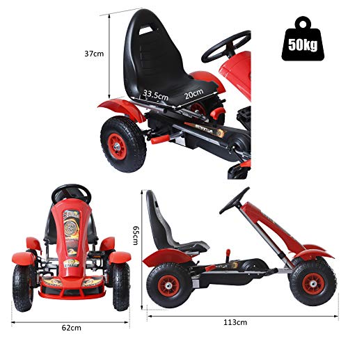 HOMCOM Coche de Pedales Go Kart Racing Deportivo con Asiento Ajustable Embrague y Freno para Niños 3-8 Años Carga 50kg Juguete Exterior 80x49x50cm Acero