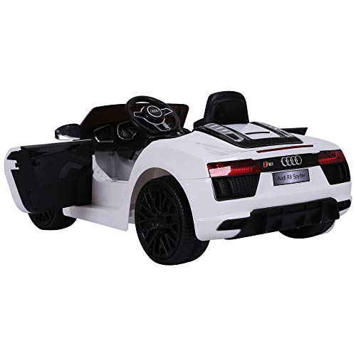 HOMCOM Coche Eléctrico para Niño Mayores de 3 años Audi R8 con Mando a Distancia MP3 USB Luces y Sonidos Apertura de Puerta 123x71x49cm Carga 30kg