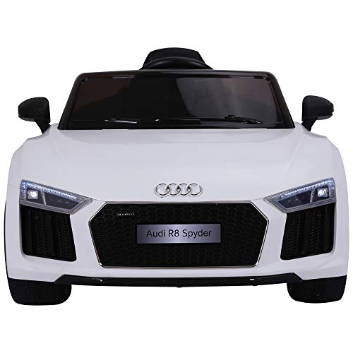 HOMCOM Coche Eléctrico para Niño Mayores de 3 años Audi R8 con Mando a Distancia MP3 USB Luces y Sonidos Apertura de Puerta 123x71x49cm Carga 30kg