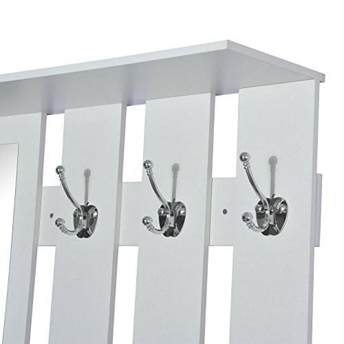 HOMCOM Conjunto de Muebles de Entrada Recibidor Pasillo Set de 3 Piezas Perchero Espejo Zapatero con Cajón 90x22x116cm Madera Blanco