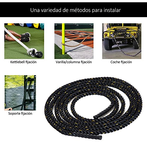 HOMCOM Cuerda de Batalla Battle Rope Formación Battling Power Cuerda Ejercicio Fitness Deporte Crossfit Ф38mm Longitud 12m Poliéster Ultra Resistente