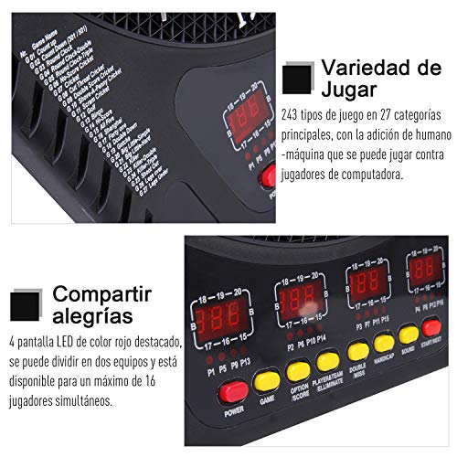 HOMCOM Diana Electronica con 6 Dardos Juego Digital con Sonido En Bar Gimnasio para hasta 27 Juego con 243 Variantes 44x51.5x3.2