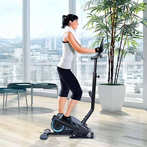 HOMCOM Entrenador Elíptico de Fitness Bicicleta Elíptica Resistencia Ajustable Pantalla LCD Manillar Ajustable Carga 110kg Acero