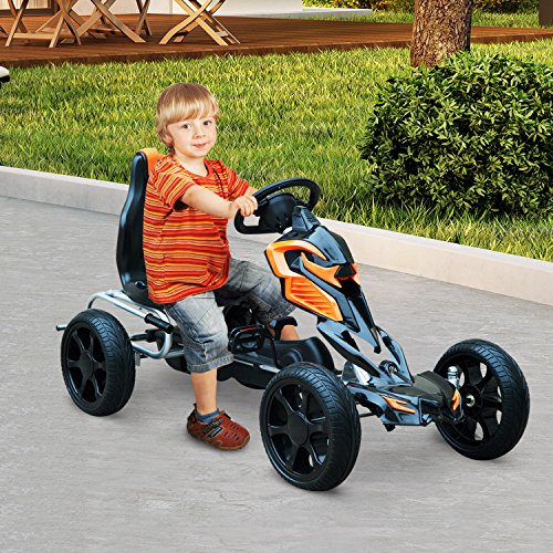HOMCOM Go Kart Racing Deportivo Coche de Pedales para Niños +5 Años con Asiento Ajustable Embrague y Freno Ruedas de Goma 122x60x70cm Negro y Naranja HOMCOM Go Kart Racing Deportivo Coche de Pedales para Niños +5 Años con Asiento Ajustable Embrague y Freno Ruedas de Goma 122x60x70cm Negro y Naranja