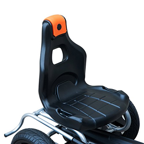 HOMCOM Go Kart Racing Deportivo Coche de Pedales para Niños +5 Años con Asiento Ajustable Embrague y Freno Ruedas de Goma 122x60x70cm Negro y Naranja