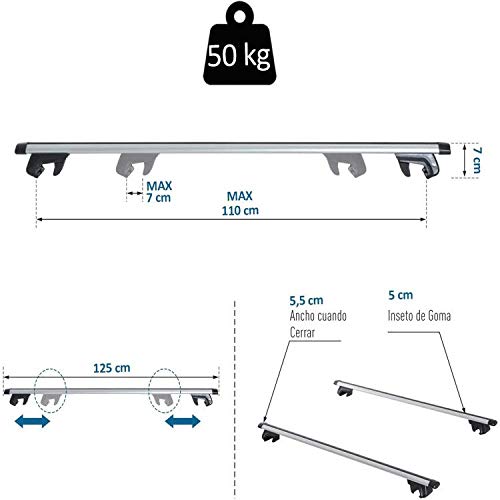 HOMCOM Juego de Barras para Techo Aluminio Universal Baca Portaequipajes Coche con Cierre 110cm