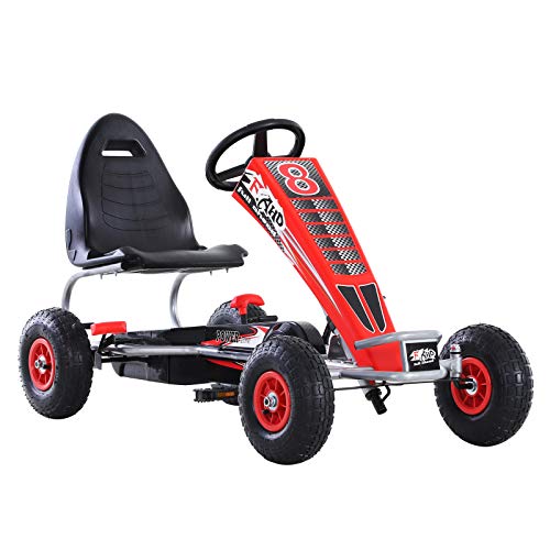 HOMCOM Kart Pedales Niños Coche de Pedales Deportivo con Asiento Ajustable Embrague y Freno para Niños de +3 Años Carga 50kg Juguete Exterior 129x59x70 cm