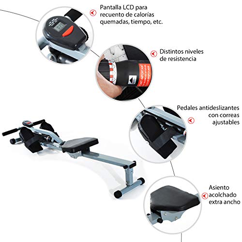 HOMCOM Máquina de Remo Ajustable con Pantalla para Fitness y Ejercicios de Musculación o Resistencia para Gimnasio Casa Carga 100KG
