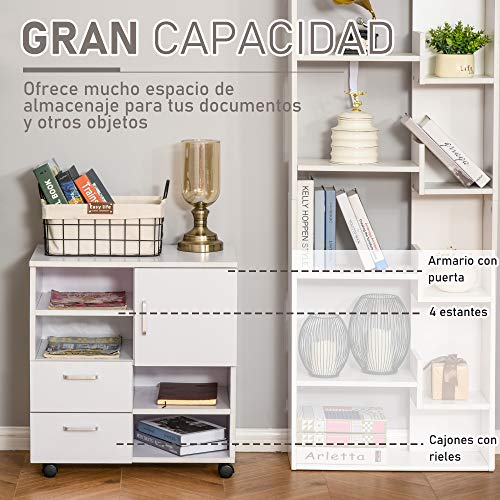 HOMCOM Mesa Armario movil Mueble TV Madera + cajones y Puerta Consola Comedor cajonera