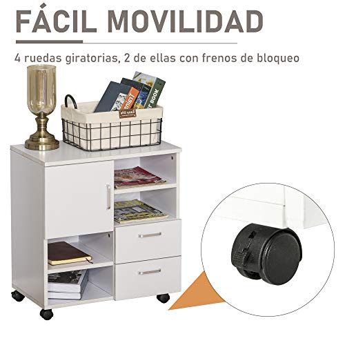 HOMCOM Mesa Armario movil Mueble TV Madera + cajones y Puerta Consola Comedor cajonera