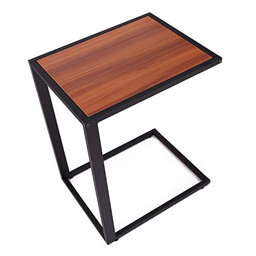 HOMCOM Mesa Auxiliar para Sofá Mesa Lateral en Forma de C Estructura de Metal y Tablero de Madera MDF 40,6x50,8x63,5 cm Color Nogal