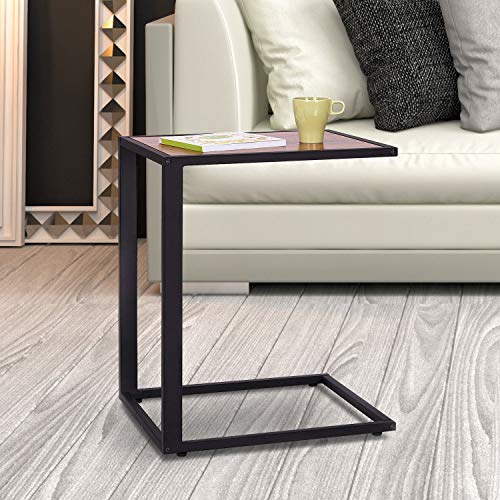 HOMCOM Mesa Auxiliar para Sofá Mesa Lateral en Forma de C Estructura de Metal y Tablero de Madera MDF 40,6x50,8x63,5 cm Color Nogal HOMCOM Mesa Auxiliar para Sofá Mesa Lateral en Forma de C Estructura de Metal y Tablero de Madera MDF 40,6x50,8x63,5 cm Color Nogal