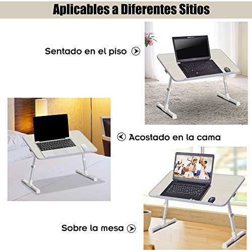 HOMCOM Mesa de Ordenador Ajustable y Plegable Soporte Escritorio para Portátil Mesa sobre Sofá Cama para Desayuno Lectura de Niños Bandeja Leyendo 54x30x22.5-32cm