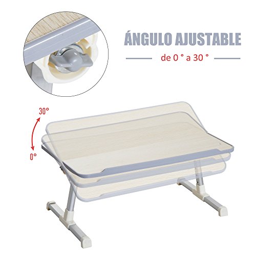 HOMCOM Mesa de Ordenador Ajustable y Plegable Soporte Escritorio para Portátil Mesa sobre Sofá Cama para Desayuno Lectura de Niños Bandeja Leyendo 54x30x22.5-32cm