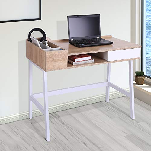 HOMCOM Mesa de Ordenador Escritorio de Computadora para Oficina Despacho Estudio con Cajón Estante Compartimientos de Almacenaje 100x55x81.5cm Madera y Metal HOMCOM Mesa de Ordenador Escritorio de Computadora para Oficina Despacho Estudio con Cajón Estante Compartimientos de Almacenaje 100x55x81.5cm Madera y Metal
