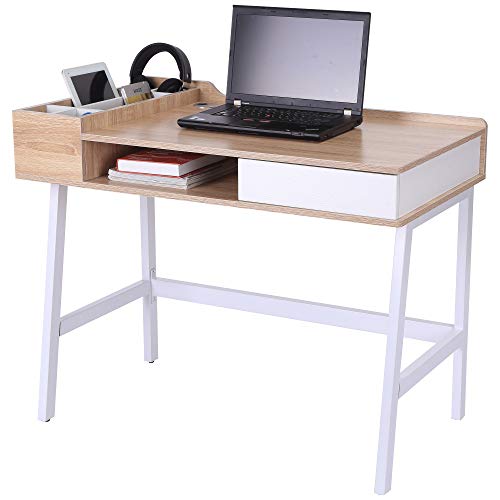 HOMCOM Mesa de Ordenador Escritorio de Computadora para Oficina Despacho Estudio con Cajón Estante Compartimientos de Almacenaje 100x55x81.5cm Madera y Metal HOMCOM Mesa de Ordenador Escritorio de Computadora para Oficina Despacho Estudio con Cajón Estante Compartimientos de Almacenaje 100x55x81.5cm Madera y Metal