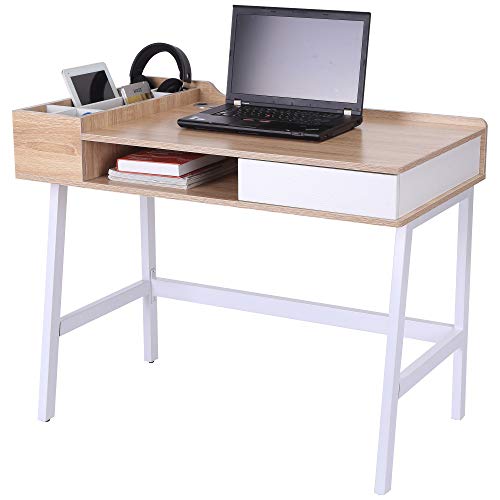 HOMCOM Mesa de Ordenador Escritorio de Computadora para Oficina Despacho Estudio con Cajón Estante Compartimientos de Almacenaje 100x55x81.5cm Madera y Metal