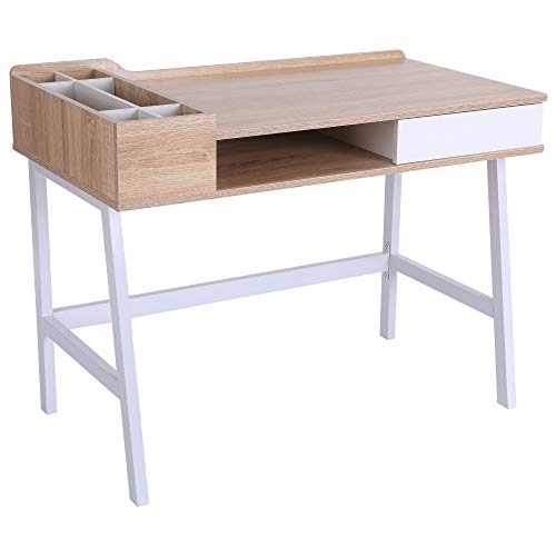 HOMCOM Mesa de Ordenador Escritorio de Computadora para Oficina Despacho Estudio con Cajón Estante Compartimientos de Almacenaje 100x55x81.5cm Madera y Metal HOMCOM Mesa de Ordenador Escritorio de Computadora para Oficina Despacho Estudio con Cajón Estante Compartimientos de Almacenaje 100x55x81.5cm Madera y Metal