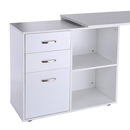 HOMCOM Mesa de Ordenador Escritorio Mesa Esquinera Oficina 2 Formas con 2 Estantes 3 Cajones Mesa de Despacho Escuela Estudio Madera Blanco HOMCOM Mesa de Ordenador Escritorio Mesa Esquinera Oficina 2 Formas con 2 Estantes 3 Cajones Mesa de Despacho Escuela Estudio Madera Blanco