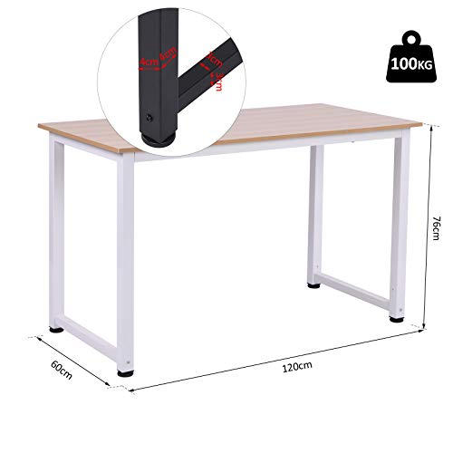 HOMCOM Mesa de Ordenador Escritorio para Hogar Oficina con Pies Ajustables Mobiliario Simple de Oficina 120x60x76cm Carga 100kg Marco Metal HOMCOM Mesa de Ordenador Escritorio para Hogar Oficina con Pies Ajustables Mobiliario Simple de Oficina 120x60x76cm Carga 100kg Marco Metal