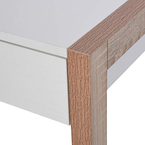 HOMCOM Mesa de Ordenador Mesa de Escritorio Diseño Moderno con Tablero de Vidrio Templado Cajón Combinación de Estilos para Oficina Estudio 120x60x75 cm Blanco