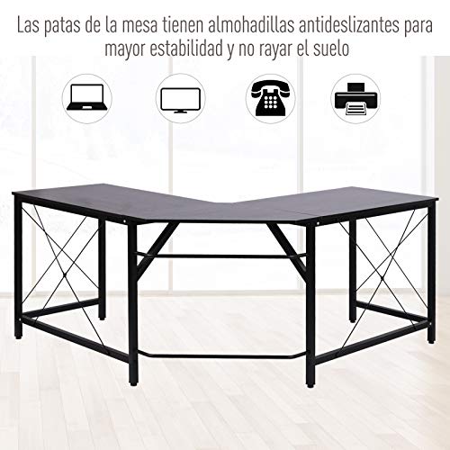 HOMCOM Mesa de Ordenador PC Escritorio para Oficina Hogar Tipo Mesa Esquinera Forma L Marco Acero 150x150x76cm