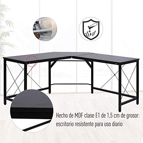 HOMCOM Mesa de Ordenador PC Escritorio para Oficina Hogar Tipo Mesa Esquinera Forma L Marco Acero 150x150x76cm