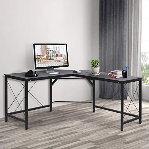 HOMCOM Mesa de Ordenador PC Escritorio para Oficina Hogar Tipo Mesa Esquinera Forma L Marco Acero 150x150x76cm