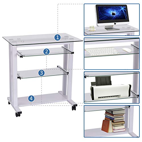 HOMCOM Mesa de Ordenador PC para Oficina Despacho Dormitorio Escuela Escritorio Estante 80x51x83cm Vidrio