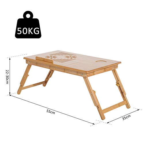 HOMCOM Mesa de Ordenador Portátil Bambú Bandeja de Cama Desayuno Plegable Reclinable Altura Ajustable Soporte Escritorio de regazo 1 Cajón 55x35x22-30cm HOMCOM Mesa de Ordenador Portátil Bambú Bandeja de Cama Desayuno Plegable Reclinable Altura Ajustable Soporte Escritorio de regazo 1 Cajón 55x35x22-30cm