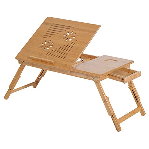 HOMCOM Mesa de Ordenador Portátil Bambú Bandeja de Cama Desayuno Plegable Reclinable Altura Ajustable Soporte Escritorio de regazo 1 Cajón 55x35x22-30cm HOMCOM Mesa de Ordenador Portátil Bambú Bandeja de Cama Desayuno Plegable Reclinable Altura Ajustable Soporte Escritorio de regazo 1 Cajón 55x35x22-30cm
