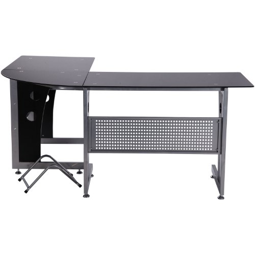 HOMCOM Mesa Esquinera PC Escritorio Ordenador Oficina Dormitorio Hogar Escuela Metal Madera Vidrio de Seguridad HOMCOM Mesa Esquinera PC Escritorio Ordenador Oficina Dormitorio Hogar Escuela Metal Madera Vidrio de Seguridad