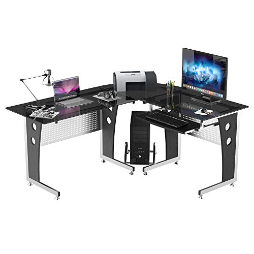 HOMCOM Mesa Esquinera PC Escritorio Ordenador Oficina Dormitorio Hogar Escuela Metal Madera Vidrio de Seguridad HOMCOM Mesa Esquinera PC Escritorio Ordenador Oficina Dormitorio Hogar Escuela Metal Madera Vidrio de Seguridad