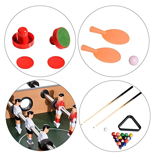 HOMCOM Mesa Multijuegos 4 en 1 Incluye Futbolín Air Hockey Ping-Pong y Billar Juguete de Madera para Niños y Adultos 87x43x73cm