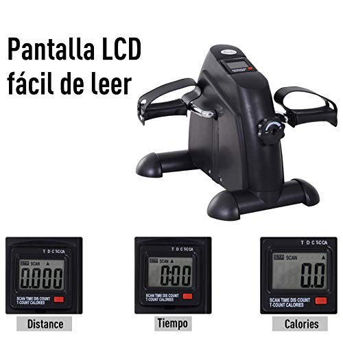 HOMCOM Minibicicleta Estática Pedalier Aparato de Ejercicios Brazos y Piernas Resistencia Ajustable Pantalla LCD 39x40x31cm