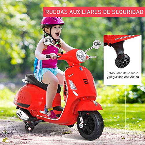 HOMCOM Moto Eléctrica Infantil Coche Triciclo Vespa Scooter Eléctrico a Batería con Luz MP3 USB Bocina para Niños Más de 3 Años Carga 25kg