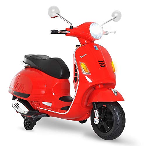 HOMCOM Moto Eléctrica Infantil Coche Triciclo Vespa Scooter Eléctrico a Batería con Luz MP3 USB Bocina para Niños Más de 3 Años Carga 25kg