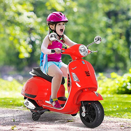 HOMCOM Moto Eléctrica Infantil Coche Triciclo Vespa Scooter Eléctrico a Batería con Luz MP3 USB Bocina para Niños Más de 3 Años Carga 25kg