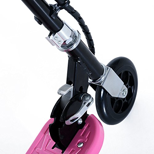 HOMCOM Patinete Eléctrico Plegable para Niño E-Scooter Batería 120W Manillar Asiento Ajustable Freno Pie de Apoyo para Adolescentes Rosa