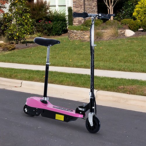 HOMCOM Patinete Eléctrico Plegable para Niño E-Scooter Batería 120W Manillar Asiento Ajustable Freno Pie de Apoyo para Adolescentes Rosa