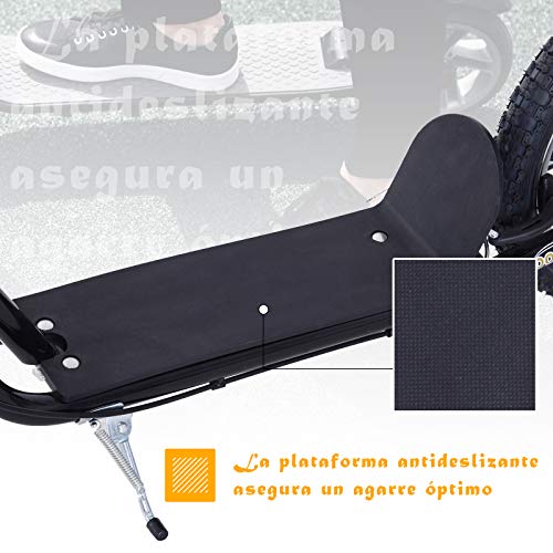 HOMCOM Patinete Scooter 2 Ruedas 16 Pulgadas 4 PEGS Estribos Freno Caballete para Niños Mayores de 5 Años Carga 100 kg Color Negro