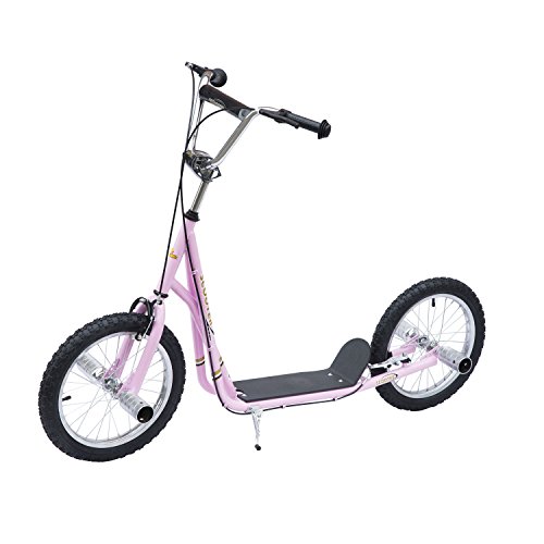 HOMCOM Patinete Scooter 2 Ruedas 16 Pulgadas Monopatín para Niños y Adultos Manillar Ajustable con 2 Frenos y Caballete Carga 100kg 143x58x92-100cm Rosa HOMCOM Patinete Scooter 2 Ruedas 16 Pulgadas Monopatín para Niños y Adultos Manillar Ajustable con 2 Frenos y Caballete Carga 100kg 143x58x92-100cm Rosa