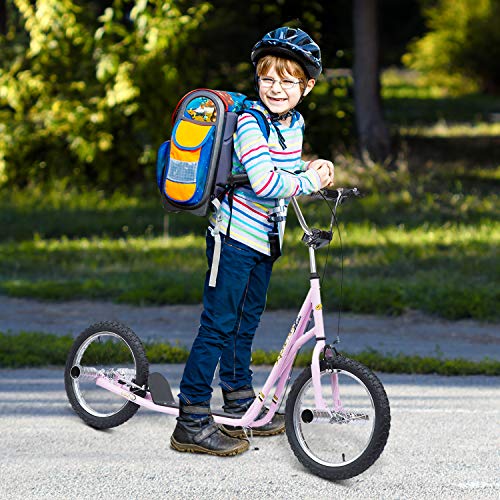 HOMCOM Patinete Scooter 2 Ruedas 16 Pulgadas Monopatín para Niños y Adultos Manillar Ajustable con 2 Frenos y Caballete Carga 100kg 143x58x92-100cm Rosa HOMCOM Patinete Scooter 2 Ruedas 16 Pulgadas Monopatín para Niños y Adultos Manillar Ajustable con 2 Frenos y Caballete Carga 100kg 143x58x92-100cm Rosa