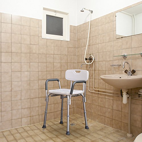 HOMCOM Silla de Ducha Altura Regulable con Respaldo y Apoyabrazos aguanta hasta 135 Kg HOMCOM Silla de Ducha Altura Regulable con Respaldo y Apoyabrazos aguanta hasta 135 Kg