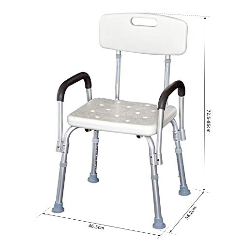 HOMCOM Silla de Ducha Altura Regulable con Respaldo y Apoyabrazos aguanta hasta 135 Kg HOMCOM Silla de Ducha Altura Regulable con Respaldo y Apoyabrazos aguanta hasta 135 Kg