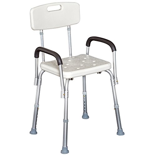 HOMCOM Silla de Ducha Altura Regulable con Respaldo y Apoyabrazos aguanta hasta 135 Kg