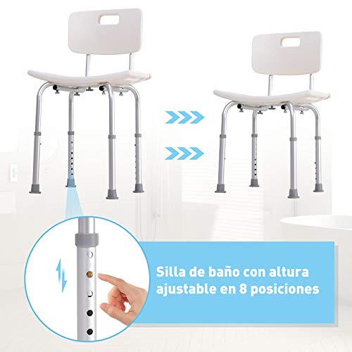 HOMCOM Silla ducha aluminio ayuda baño taburete banqueta regulable ajustable wc asiento HOMCOM Silla ducha aluminio ayuda baño taburete banqueta regulable ajustable wc asiento