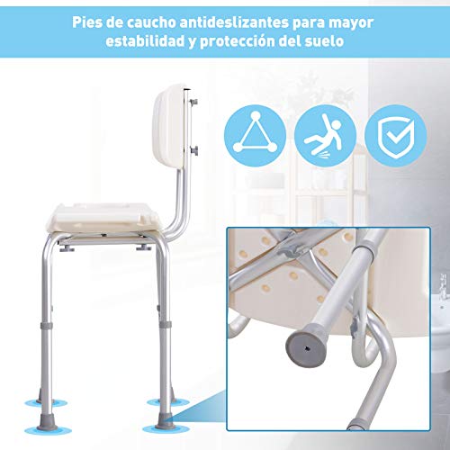 HOMCOM Silla ducha aluminio ayuda baño taburete banqueta regulable ajustable wc asiento HOMCOM Silla ducha aluminio ayuda baño taburete banqueta regulable ajustable wc asiento