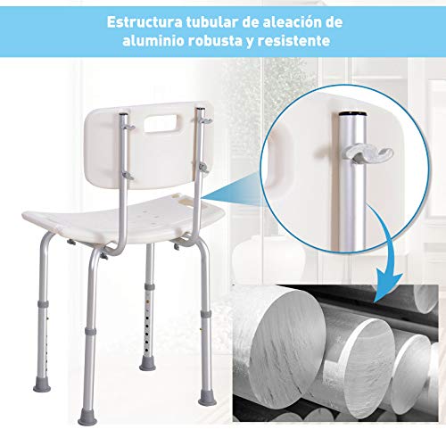 HOMCOM Silla ducha aluminio ayuda baño taburete banqueta regulable ajustable wc asiento